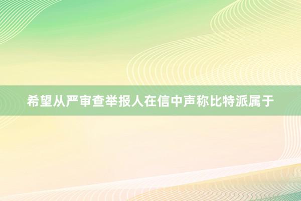 希望从严审查　　举报人在信中声称比特派属于