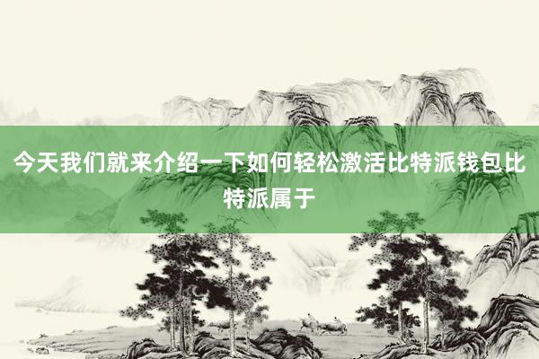 今天我们就来介绍一下如何轻松激活比特派钱包比特派属于